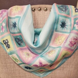 Floral Pastel Silk Scarf, Vintage 21"x21"